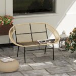 2-Sitzer Gartenbank Polyrattan, wetterfest Sitzbank im Rattangeflecht-Design, für Balkon, Terrasse, Garten, Khaki