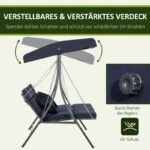 Hollywoodschaukel 3-Sitzer, bis 270 kg belastbar, Schaukelbank mit verstellbarem Sonnendach, Gartenschaukel mit Kissen – Bild 4